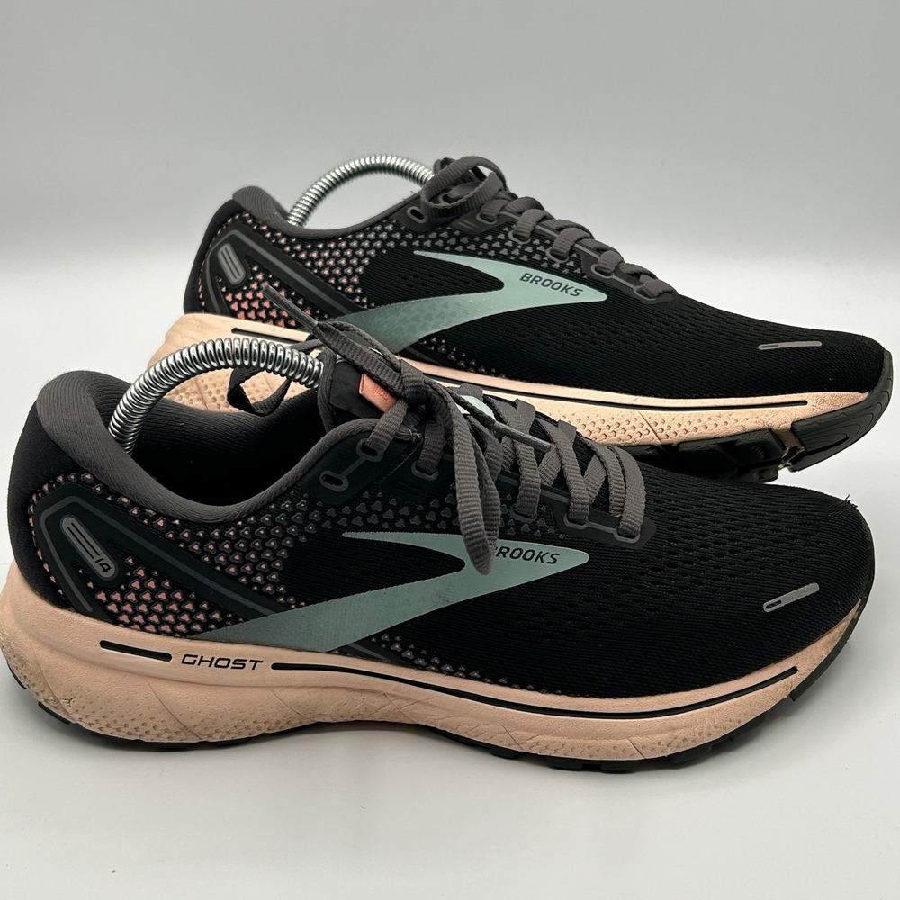 Brooks Ghost 14 Road Running Shoes Womens 10 Black Pink Sage Workout Fitness Gym